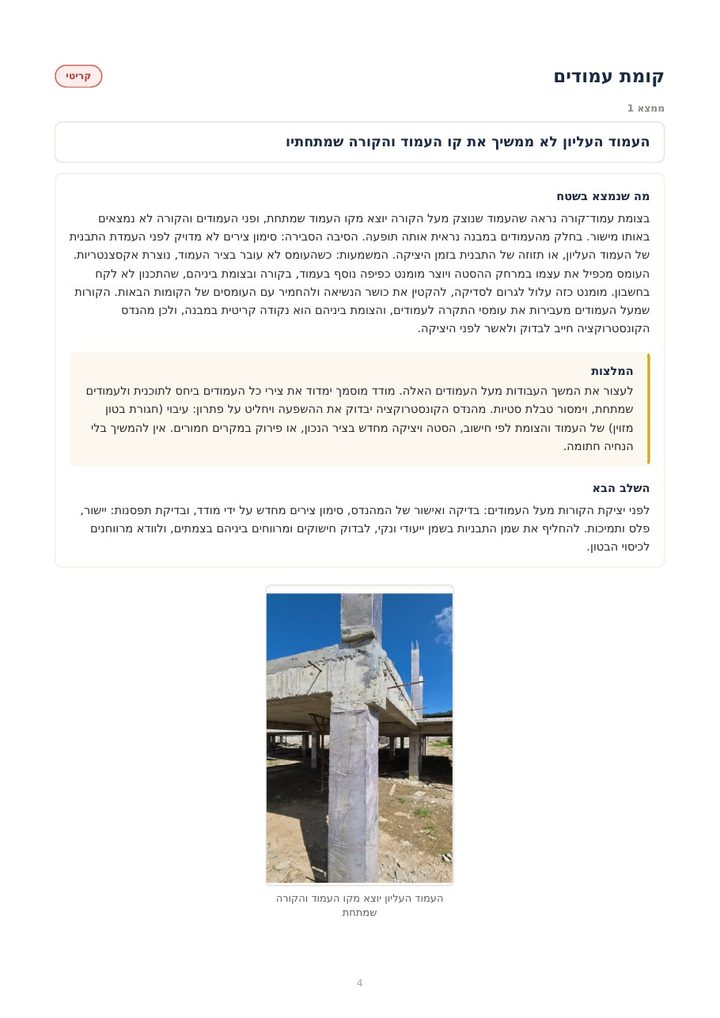 ממצא בוילה 2: עמוד שלא ממשיך את קו העמוד שמתחת